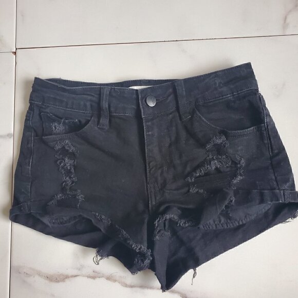 Kancan Signature Distressed High-Rise Cutoff Denim Short Shorts - Picture 2 of 14